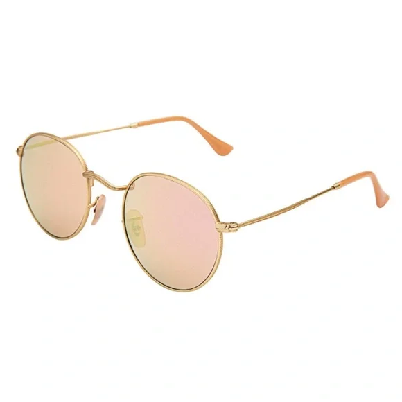 Retro Rose Pink Round Lens Gold Frame Sunglasses - Picture 2 of 5